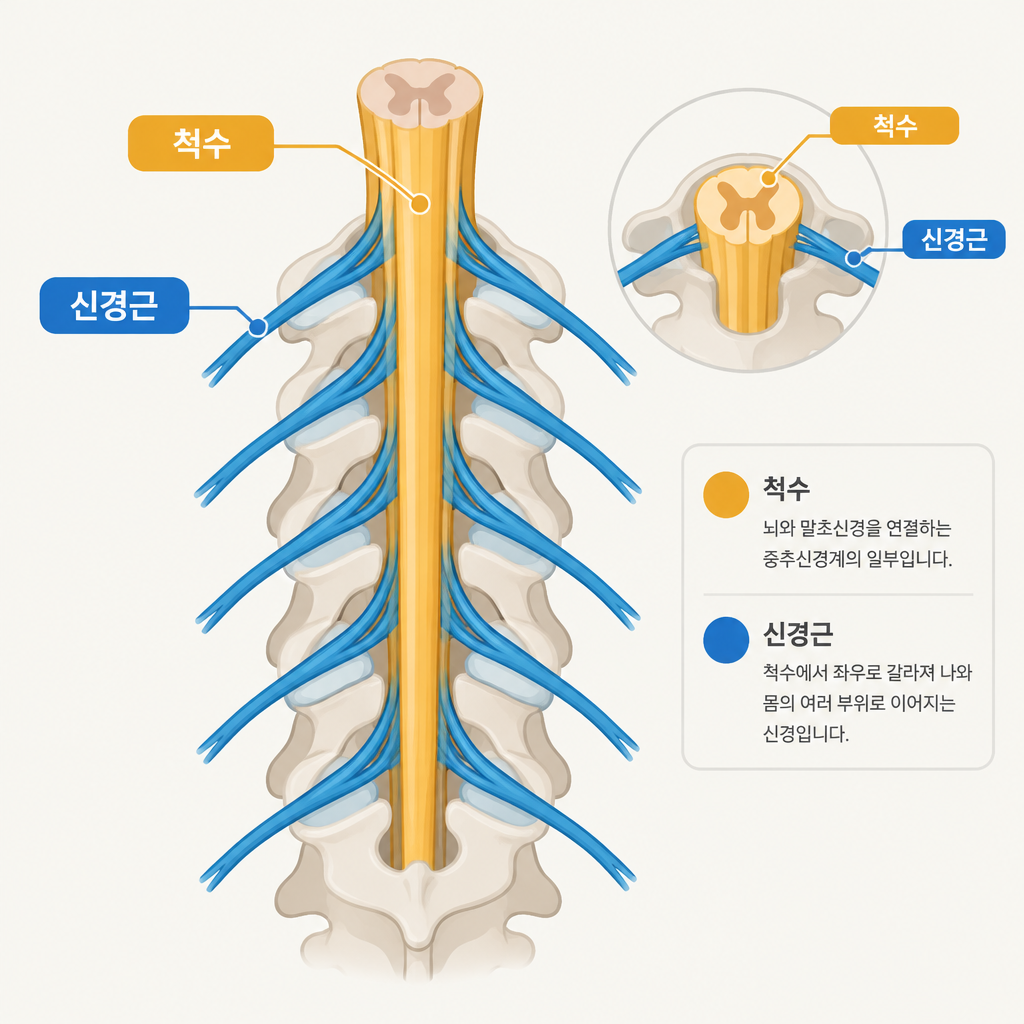 AI 생성 설명 이미지: 서초 한방병원 장덕 한방병원 | 허리디스크 정보에서 신경근과 척수 구분하기